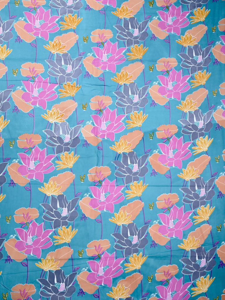 Cotton Printed Fabric sky blue color with floral design