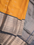 Pethambari pattu saree mustard yellow color allover zari motifs & kanchi border with rich pallu and attached plain blouse