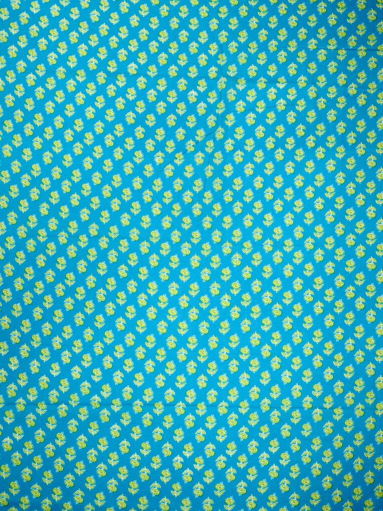 Cotton Printed Fabric sky blue color with yellow floral design