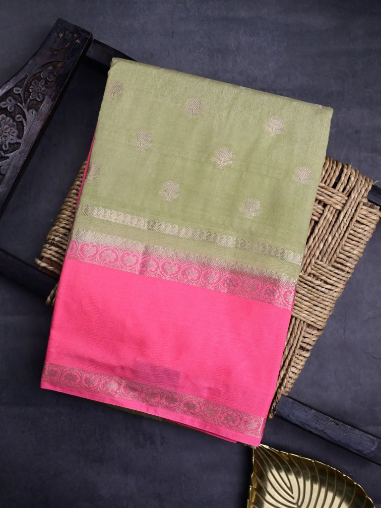 Banaras fancy saree snuff color allover zari motifs & kaddi border with conrast brocade pallu and brocade blouse