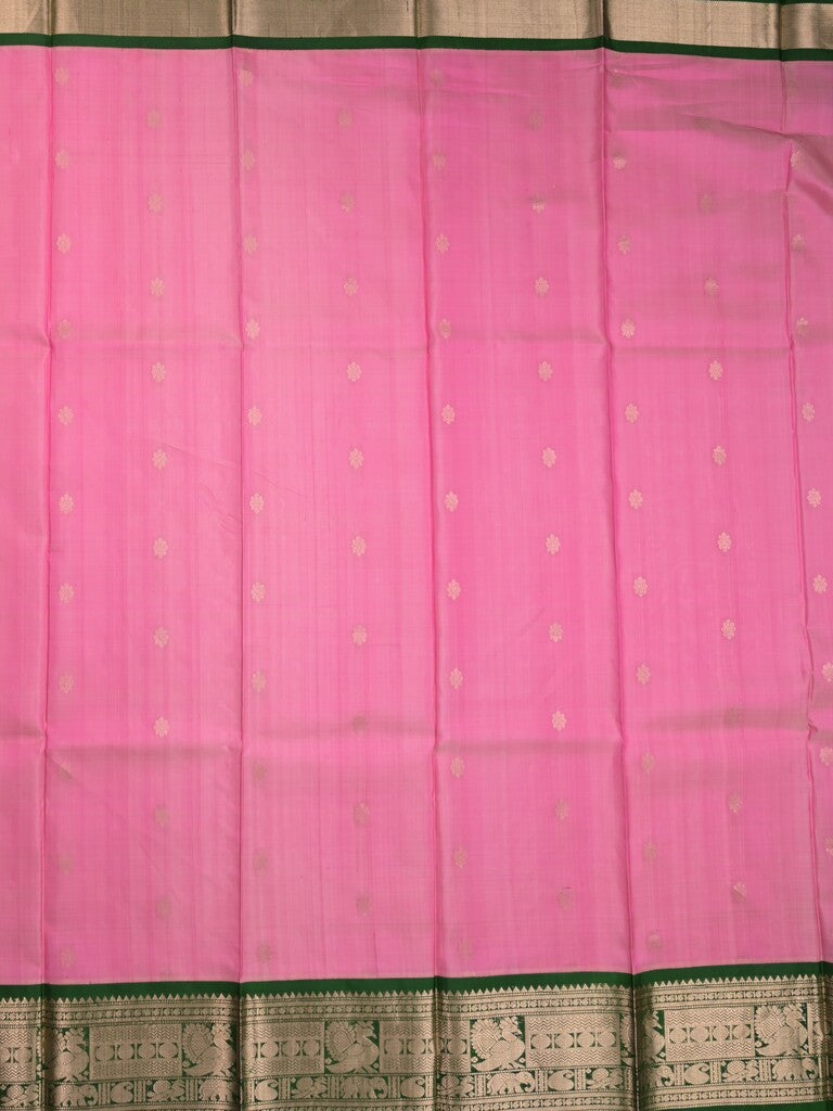 Pethambari pattu saree light pink color allover zari motifs & kanchi border with rich pallu and attached plain blouse