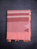 Chanderi fancy saree coral pink color allover plain & temple border with weaving pallu and plain blouse