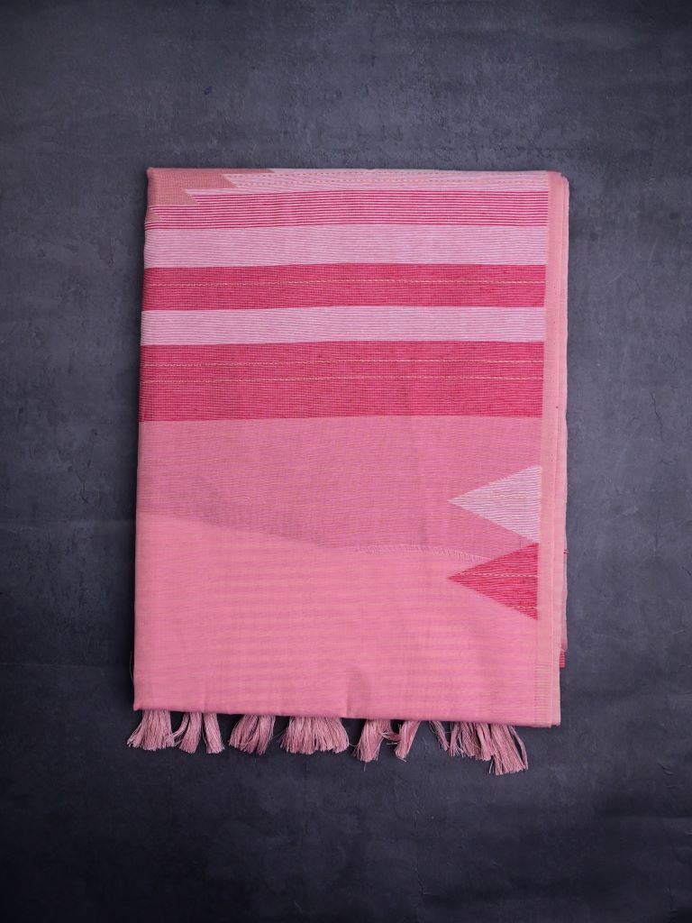 Chanderi fancy saree baby pink color allover plain & temple border with weaving pallu and plain blouse