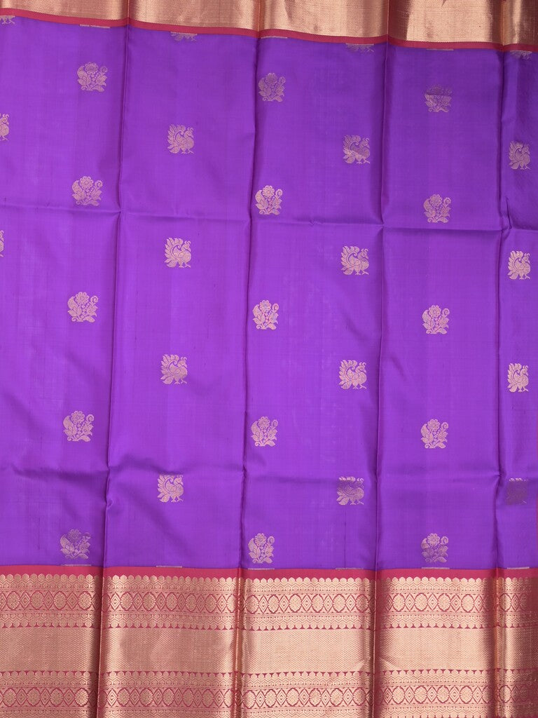 Pethambari pattu saree purple color allover zari motifs & kanchi border with rich pallu and attached plain blouse