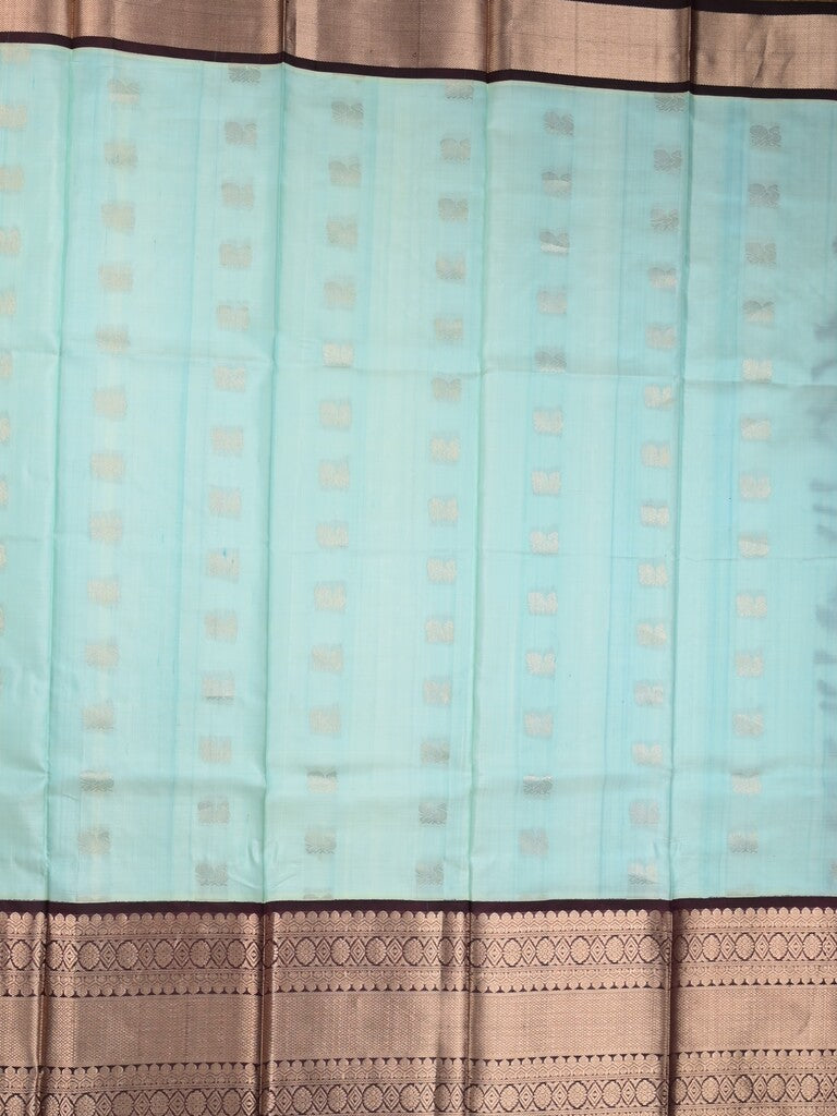 Pethambari pattu saree light blue color allover zari motifs & kanchi border with rich pallu and attached plain blouse