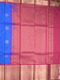 Pethambari pattu saree royal blue color allover zari motifs & kanchi border with rich pallu and attached plain blouse