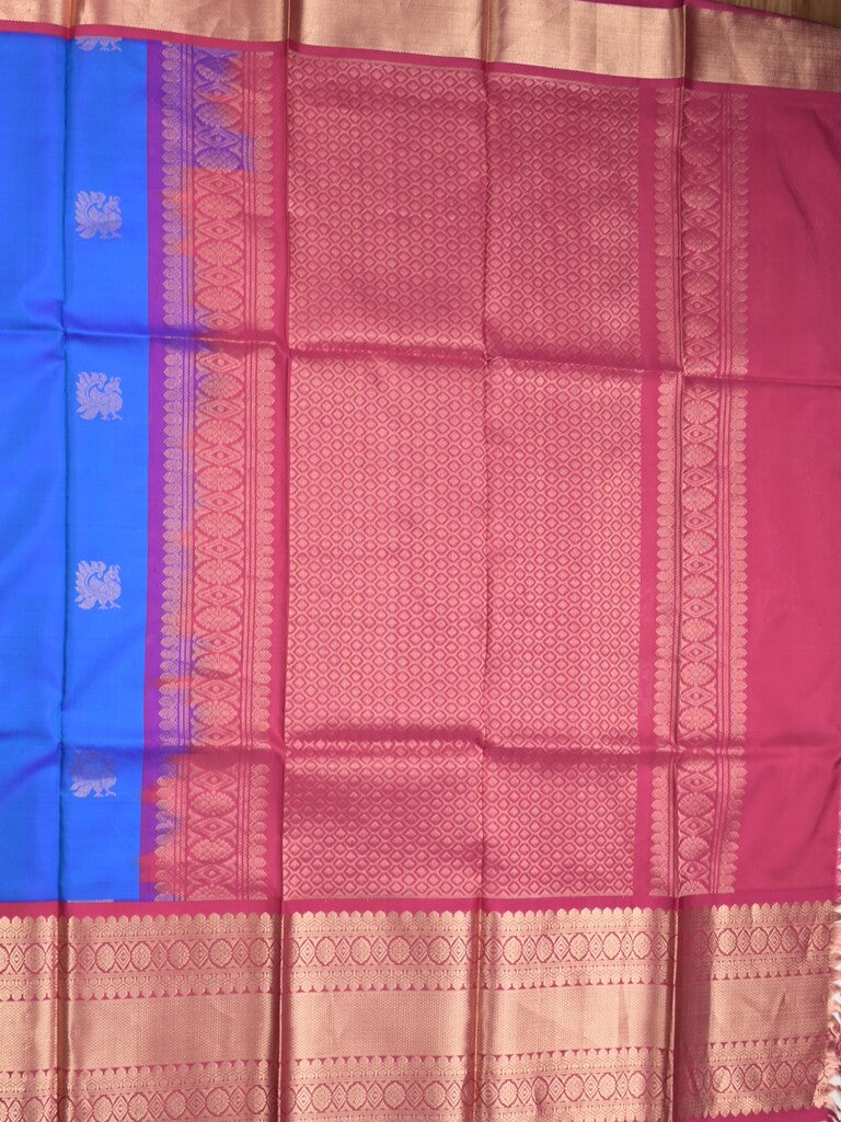 Pethambari pattu saree royal blue color allover zari motifs & kanchi border with rich pallu and attached plain blouse