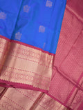 Pethambari pattu saree royal blue color allover zari motifs & kanchi border with rich pallu and attached plain blouse