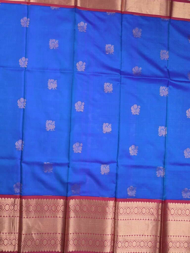 Pethambari pattu saree royal blue color allover zari motifs & kanchi border with rich pallu and attached plain blouse