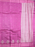 Raw mango silk fancy saree light purple color allover zari motifs & small kaddi border with short pallu and contrast plain blouse