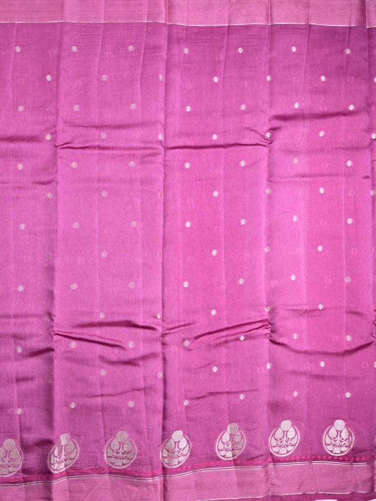 Raw mango silk fancy saree light purple color allover zari motifs & small kaddi border with short pallu and contrast plain blouse