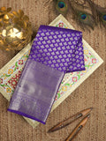 Kanchi pattu saree violet color allover zari weaves & kanchi border with rich pallu and attached plain blouse