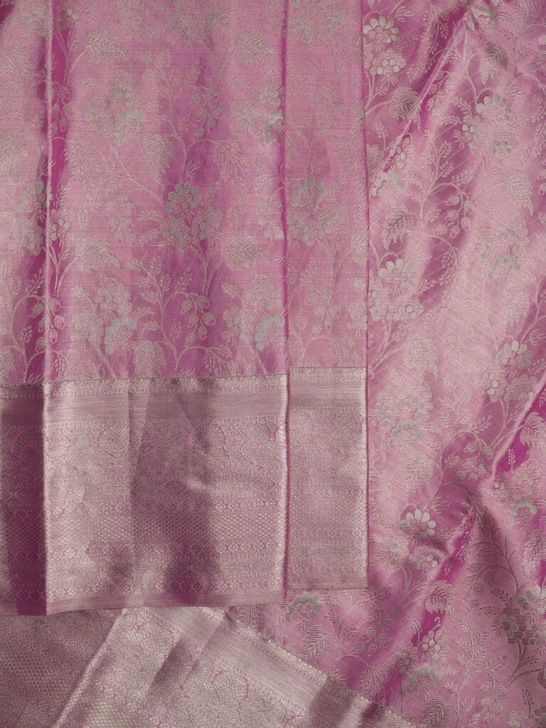 Kanchi tissue pattu bridal saree light pink color allover zari weaves & kanchi border with rich pallu and attached plain blouse