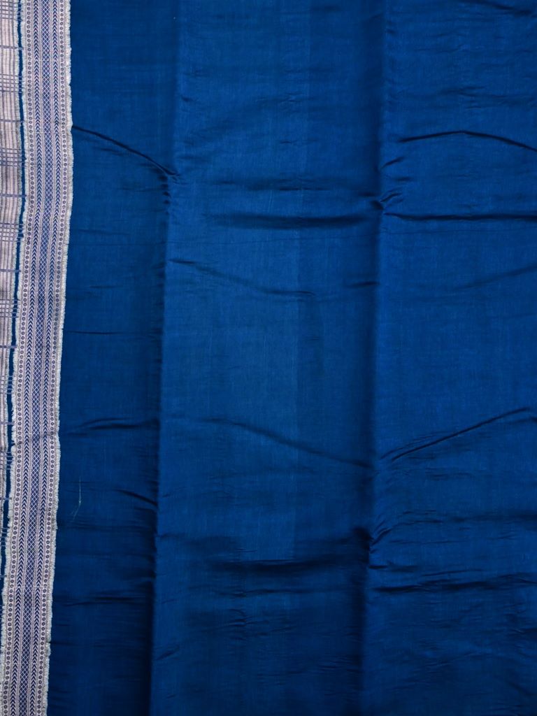 Raw mango silk fancy saree sea blue color allover zari checks & small kaddi border with short pallu and contrast plain blouse