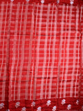 Raw mango silk fancy saree red color allover zari checks & small kaddi border with short pallu and contrast plain blouse