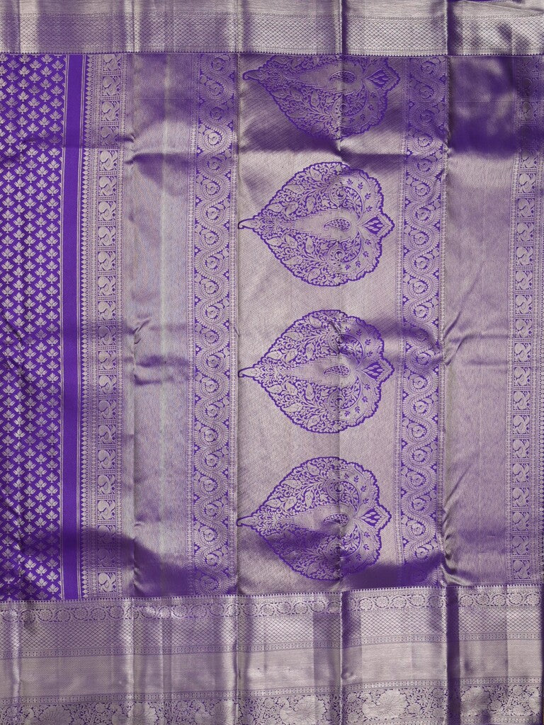 Kanchi pattu saree violet color allover zari weaves & kanchi border with rich pallu and attached plain blouse