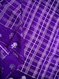 Raw mango silk fancy saree violet color allover zari checks & small kaddi border with short pallu and contrast plain blouse