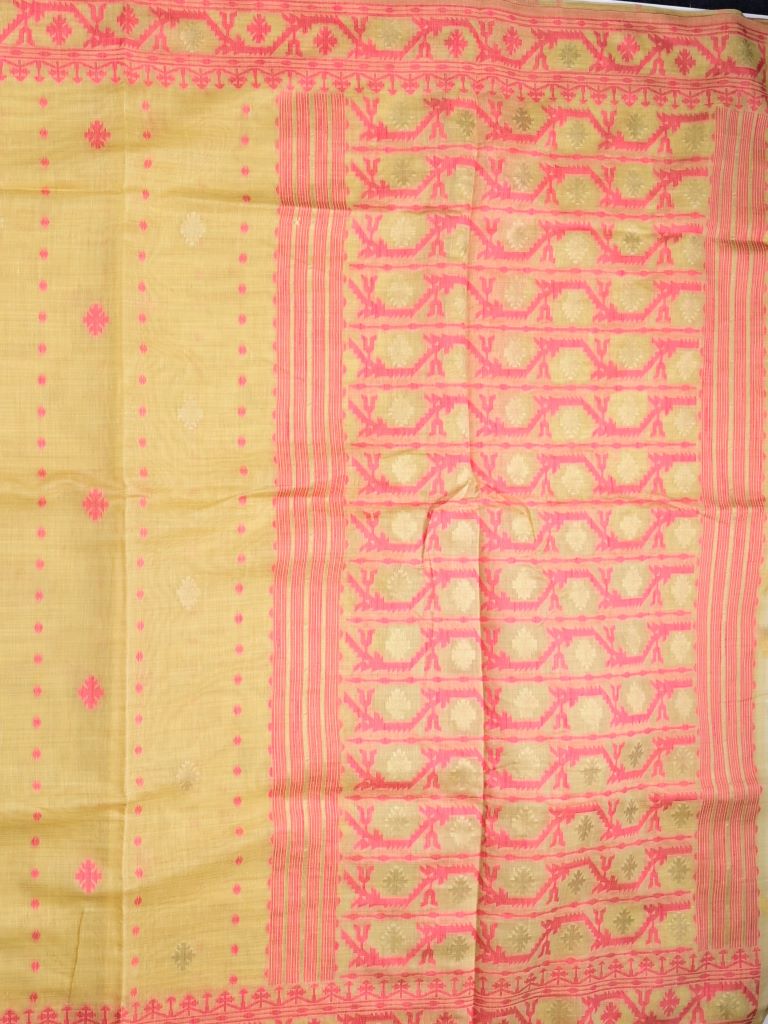 Khadi cotton saree cream color allover motifs & weaving border with contrast pallu and attached blouse