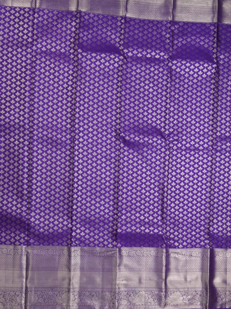 Kanchi pattu saree violet color allover zari weaves & kanchi border with rich pallu and attached plain blouse