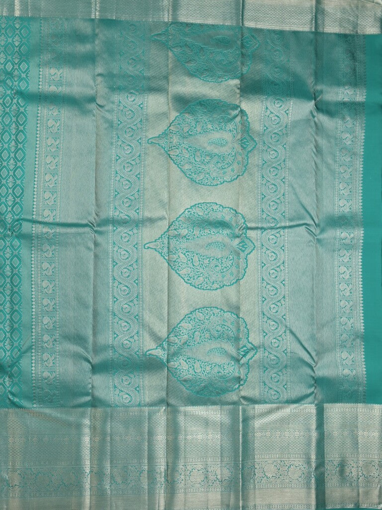 Kanchi pattu saree sky blue color allover zari weaves & kanchi border with rich pallu and attached plain blouse