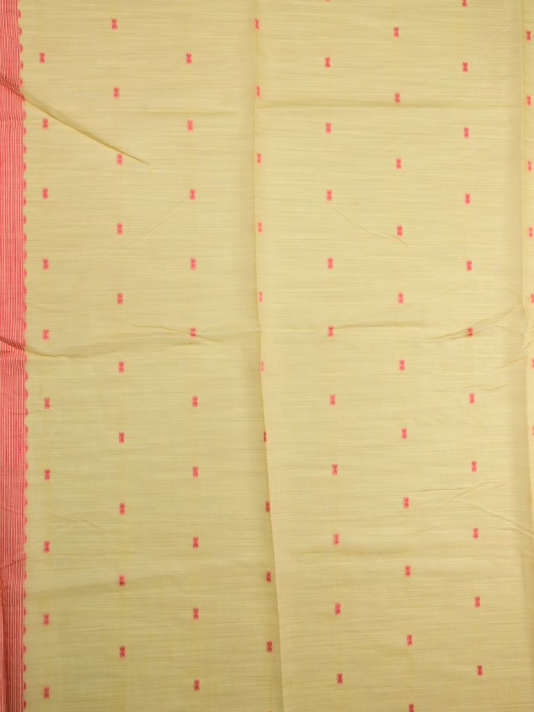 Khadi cotton saree cream color allover motifs & weaving border with contrast pallu and attached blouse