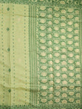 Khadi cotton saree light green color allover motifs & weaving border with contrast pallu and attached blouse