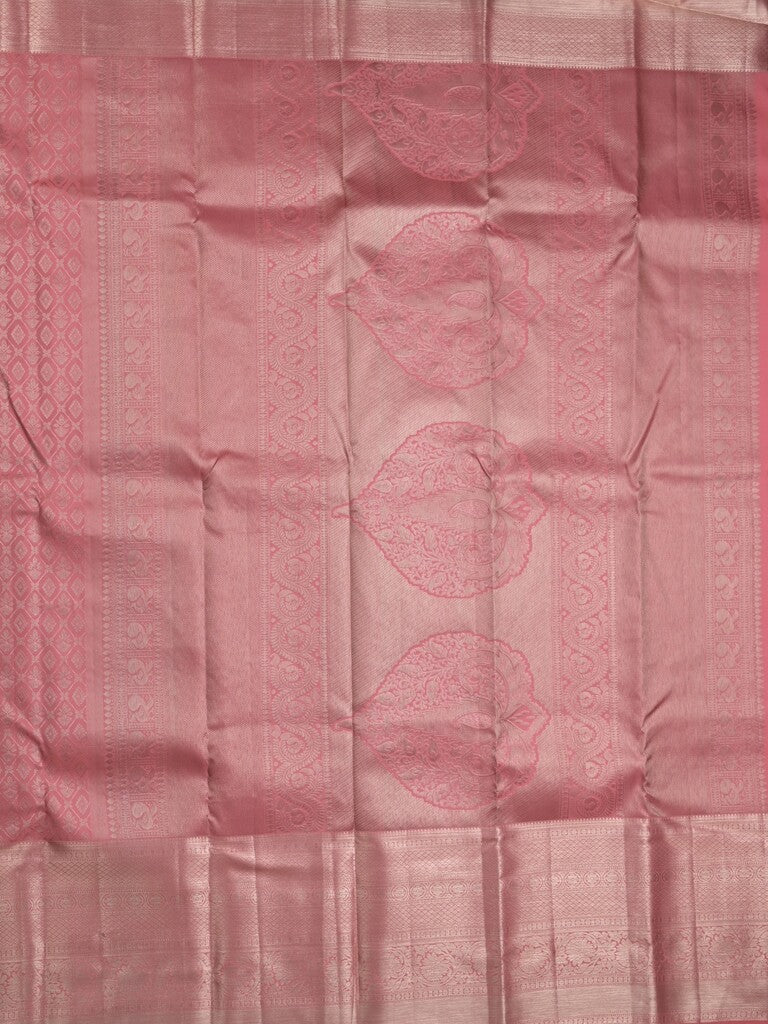 Kanchi pattu saree baby pink color allover zari weaves & kanchi border with rich pallu and attached plain blouse