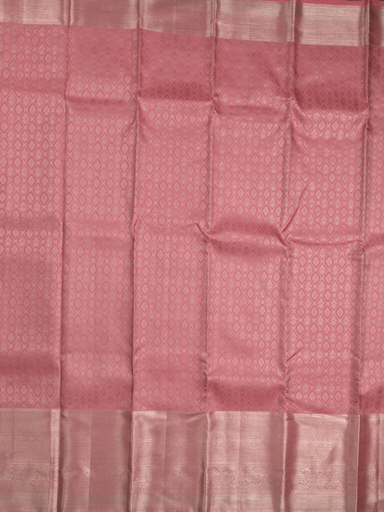 Kanchi pattu saree baby pink color allover zari weaves & kanchi border with rich pallu and attached plain blouse