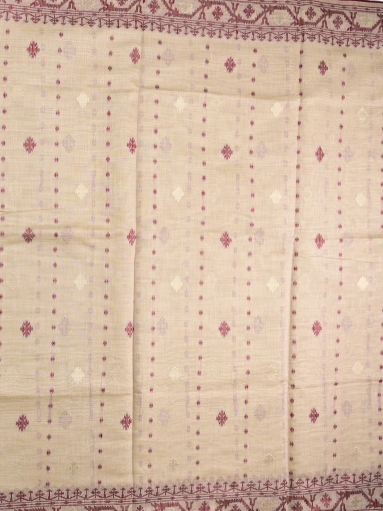 Khadi cotton saree light peach color allover motifs & weaving border with contrast pallu and attached blouse