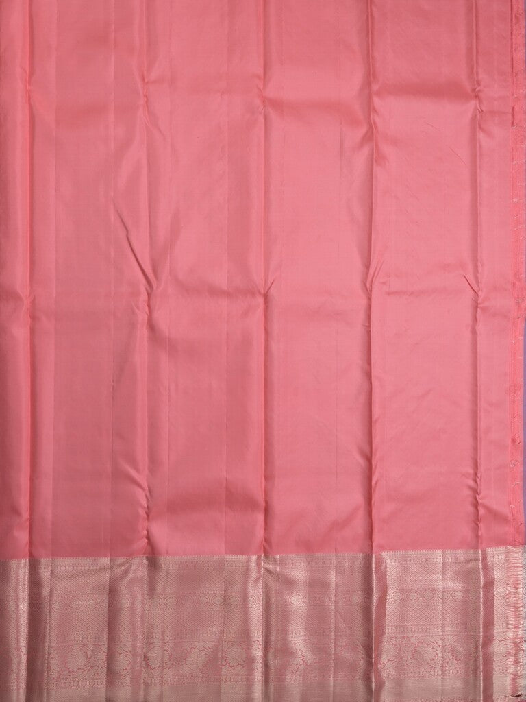 Kanchi pattu saree baby pink color allover zari weaves & kanchi border with rich pallu and attached plain blouse