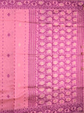 Khadi cotton saree baby pink color allover motifs & weaving border with contrast pallu and attached blouse