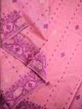 Khadi cotton saree baby pink color allover motifs & weaving border with contrast pallu and attached blouse