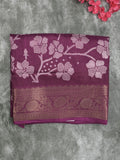 Dola silk fancy saree wine color allover digital prints & zari border with printed pallu and printed blouse