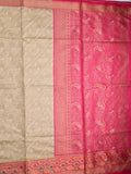 Chiniya silk fancy saree cream color allover zari weaves & zari border with rich pallu and contrast attached blouse