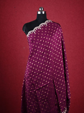 Dola silk dupatta dark magenta color with allover zari motives