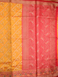 Chiniya silk fancy saree golden yellow color allover zari weaves & zari border with rich pallu and contrast attached blouse