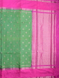 Banaras fancy saree leaf green color allover zari motifs & kaddi border with conrast brocade pallu and brocade blouse