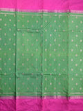 Banaras fancy saree leaf green color allover zari motifs & kaddi border with conrast brocade pallu and brocade blouse