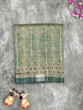 Maheshwari fancy saree olive green color allover prints & zari border with short pallu and attached plain blouse