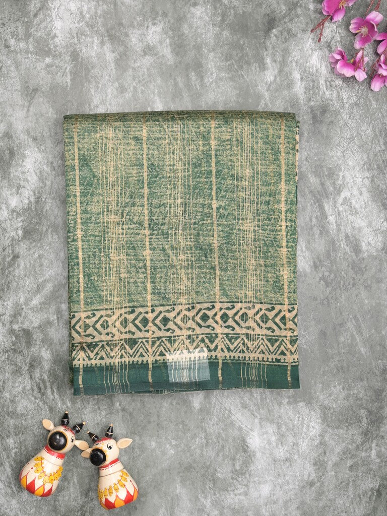Maheshwari fancy saree olive green color allover prints & zari border with short pallu and attached plain blouse