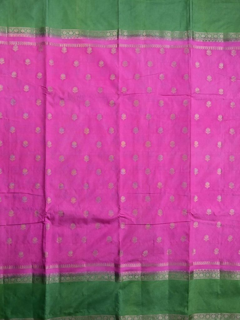 Banaras fancy saree pink color allover zari motifs & kaddi border with conrast brocade pallu and brocade blouse