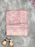 Maheshwari fancy saree onion pink color allover prints & zari border with short pallu and attached printed blouse