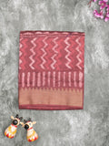 Maheshwari fancy saree maroon color allover prints & zari border with short pallu and attached printed blouse