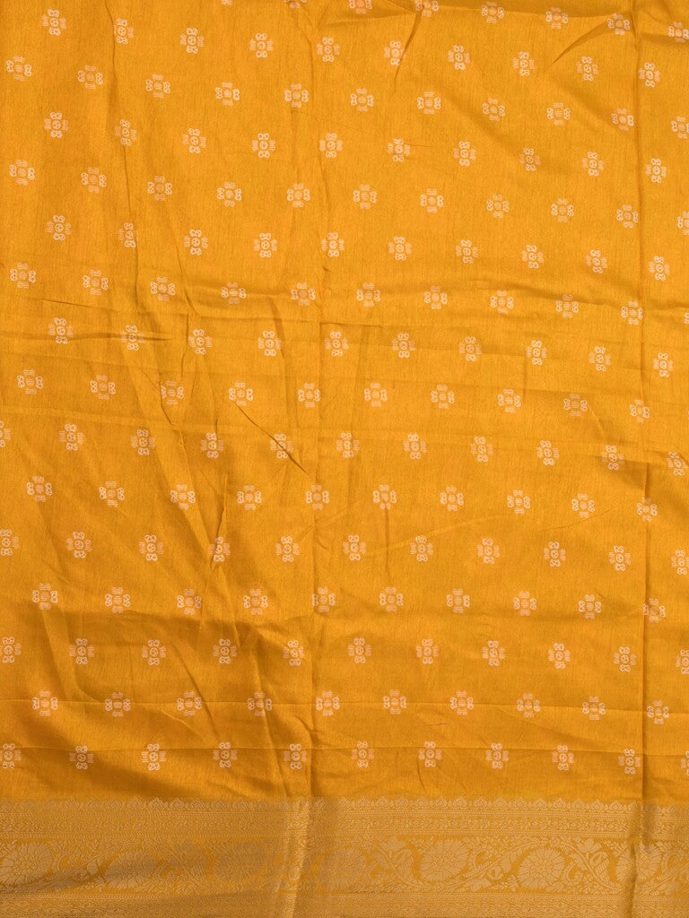 Dola silk fancy saree yellow color allover digital prints & zari border with printed pallu and printed blouse