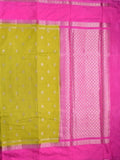 Banaras fancy saree golden yellow color allover zari motifs & kaddi border with conrast brocade pallu and brocade blouse