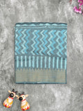Maheshwari fancy saree sky blue color allover prints & zari border with short pallu and attached printed blouse