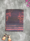 Maheshwari fancy saree black color allover prints & zari border with short pallu and attached printed blouse