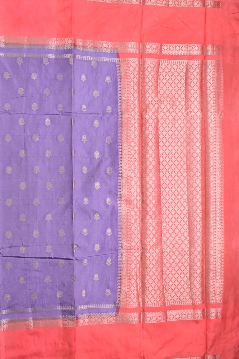 Banaras fancy saree light purple color allover zari motifs & kaddi border with conrast brocade pallu and brocade blouse