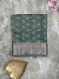 Maheshwari fancy saree dark green color allover prints & zari border with rich pallu and attached printed blouse