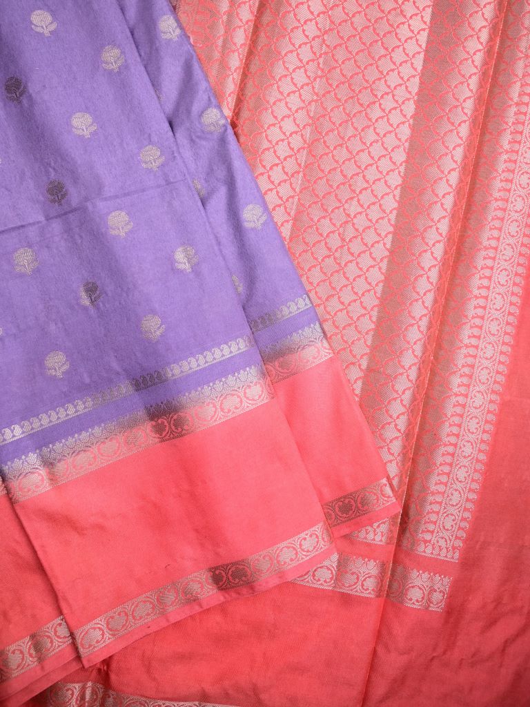 Banaras fancy saree light purple color allover zari motifs & kaddi border with conrast brocade pallu and brocade blouse